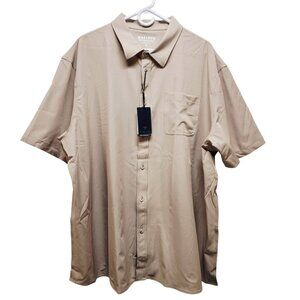 Maelreg Mens Performance Shirt Size 3XL Dark Khaki Short Sleeve Button-Up